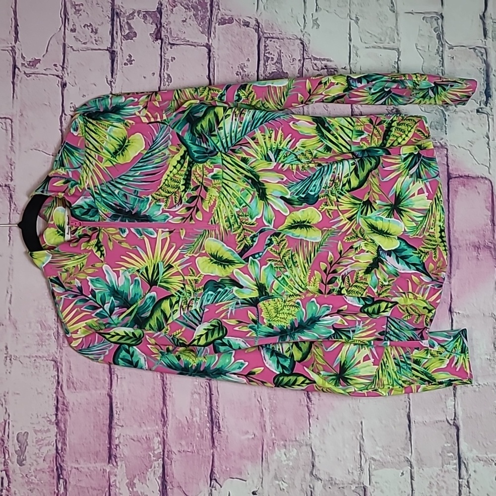 TOMMY BAHAMA GOLF UPF 50 NEON PINK BOTANICAL HAWAIIAN LEAF PRINT LONG SLEEVE M